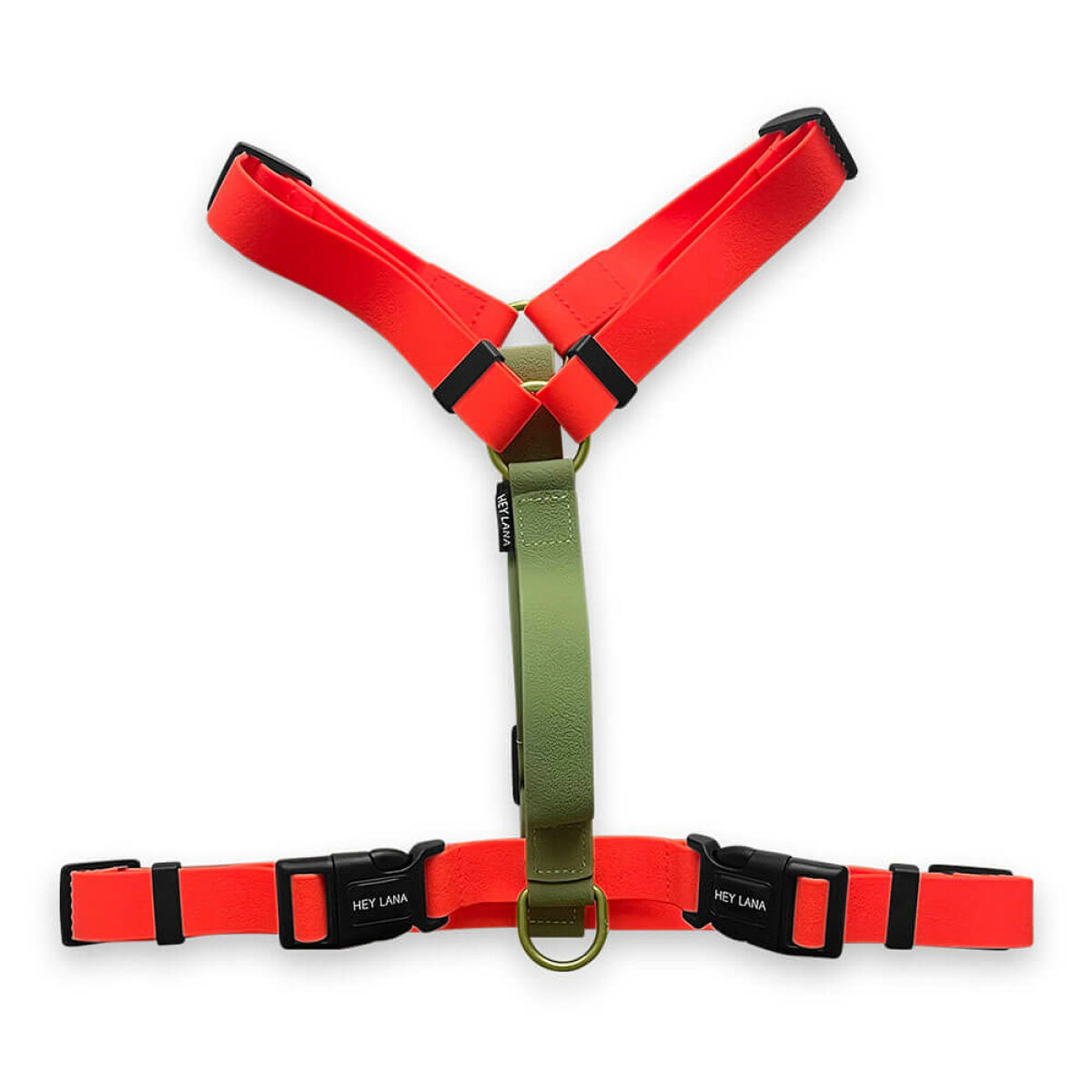 Dog harness Outdoor FLEX is 5-way adjustable in neon orange/green lying down