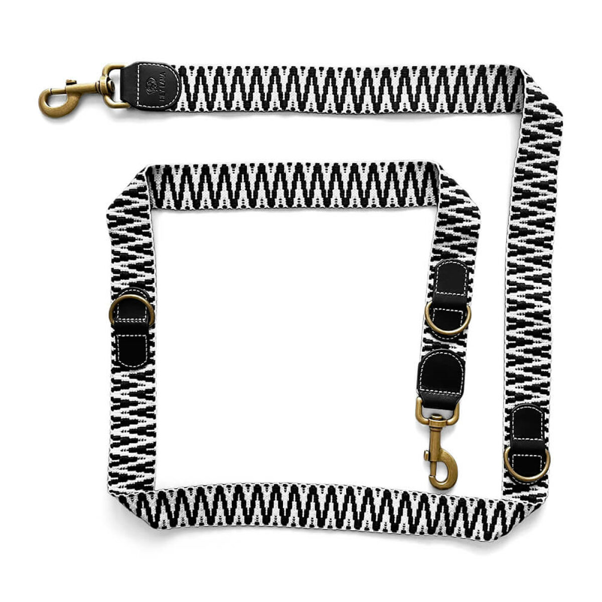 Long premium dog lead is 3-way adjustable 1.80m in black/white