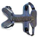 Premium padded dog harness Tres Chic in blue/grey at the back