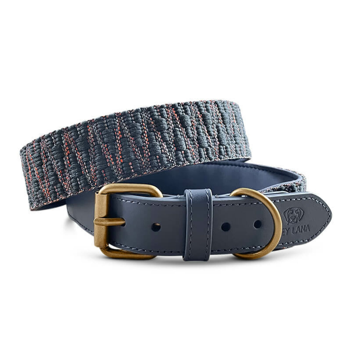 Tres Chic collection premium padded dog collar in blue/grey