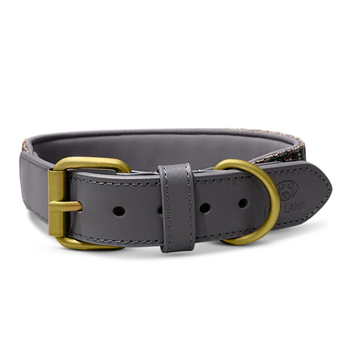 Tres Chic collection premium dog collar padded in blue/grey front