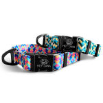 Kunterbunt dog collar in pink/turquoise and yellow/blue