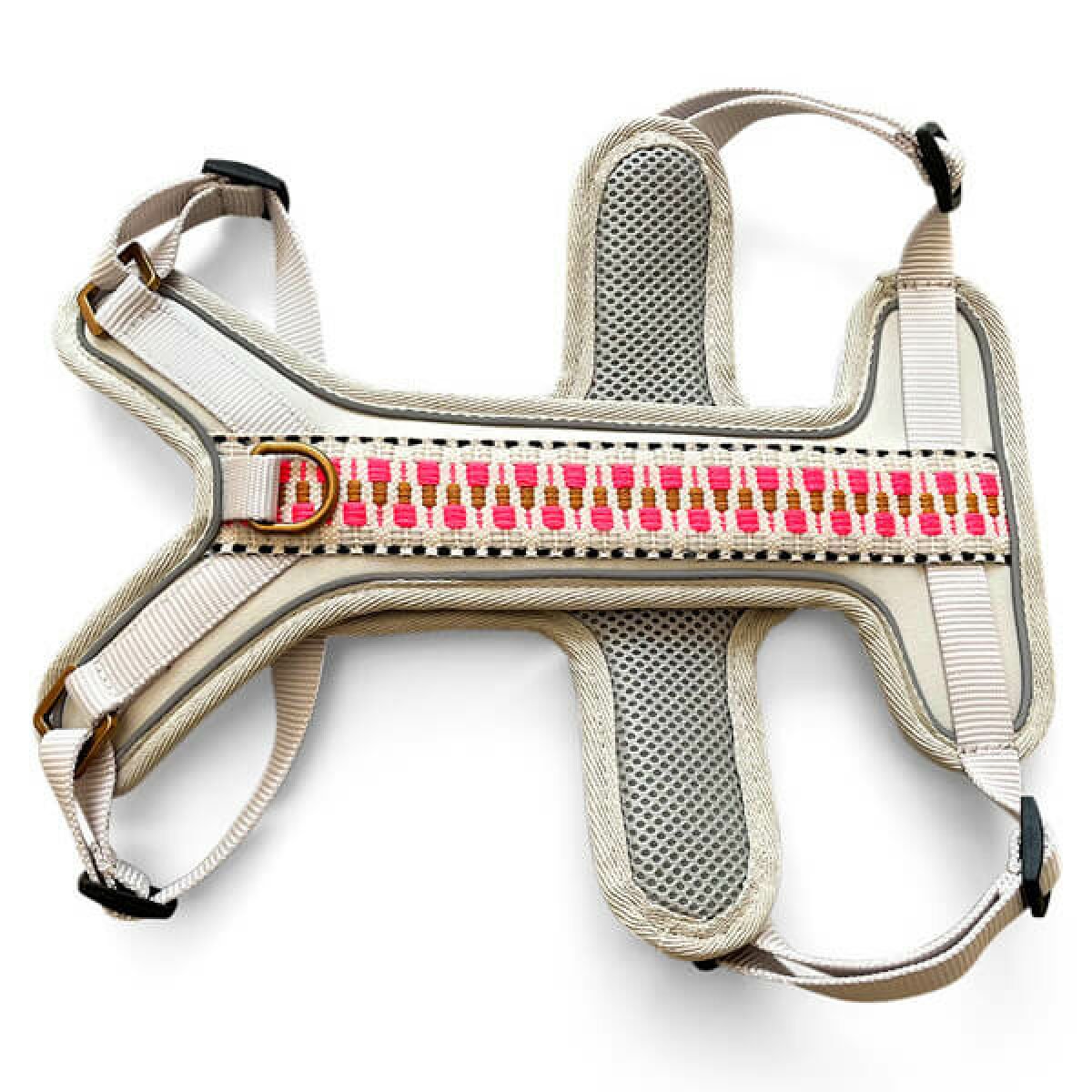 Premium padded dog harness Tres Chic in pink/beige front
