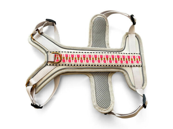 Premium padded dog harness Tres Chic in pink/beige front