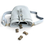 Premium dog treat bag all in one in gray lying down